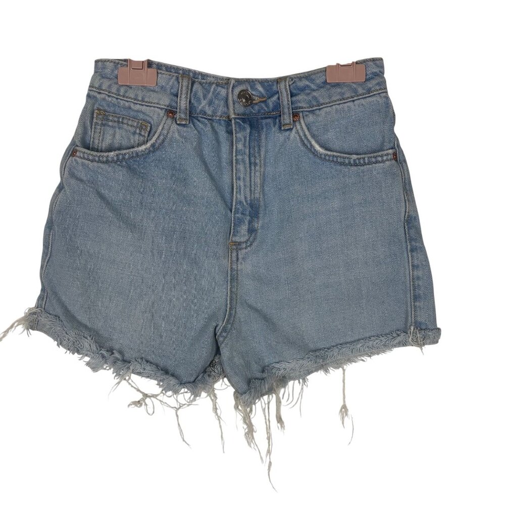 Topshop Moto 2 Distressed Denim Shorts Cutoff Frayed Hem 100% Cotton